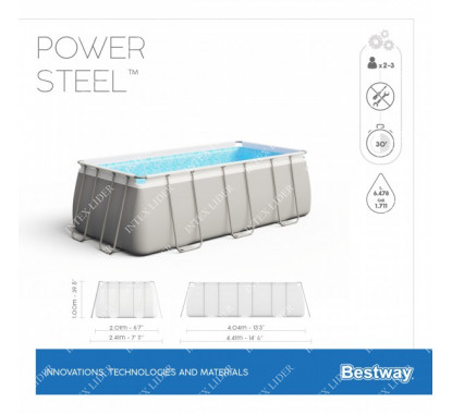 56441 Каркасный бассейн прямоугольный BestWay, 404х201х100см, фильтр-насос картр 2006 л/ч